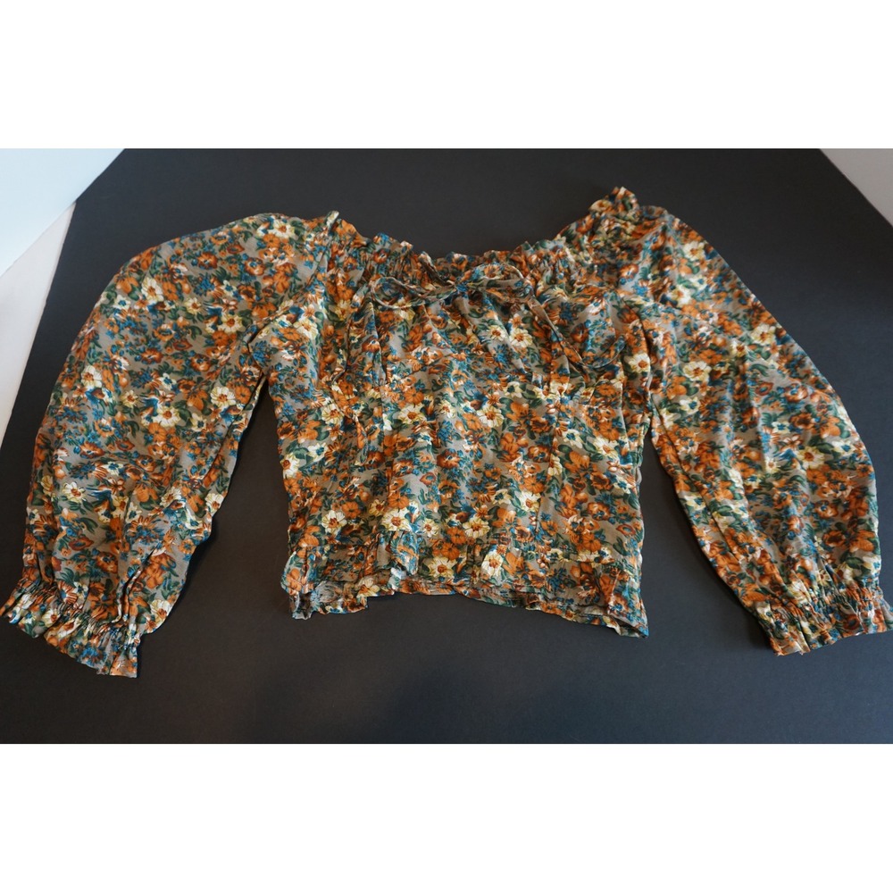 Suite 2939 Floral Smocked Back Off Shoulder Blouse Orange Blue XS PW1002661